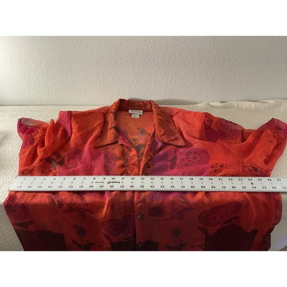 K Woman's 2-Piece 20W Red Dress Set Vintage Sheer Overlay Blouse Made in USA - Picture 5 of 16